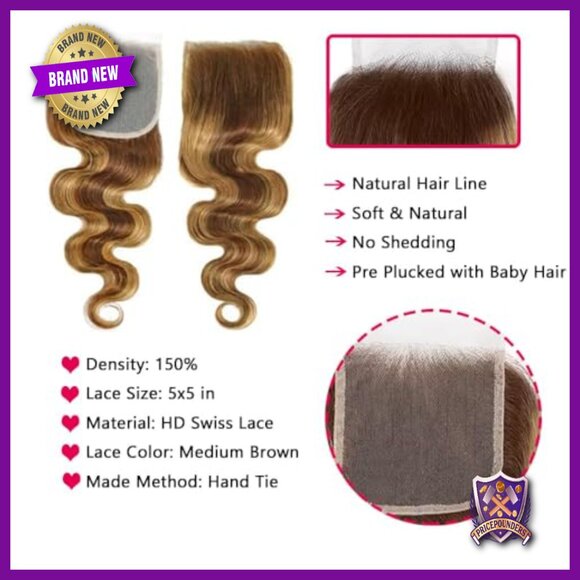 100% Brazilian Human Hair Body Wave Extensions with 5x5 Lace Closure main image 4
